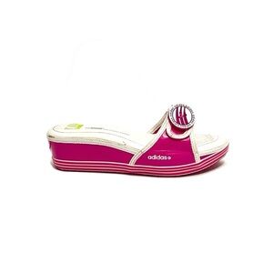 ADIDAS | Vintage Y2K pink patent leather button platform sporty wedge sandals